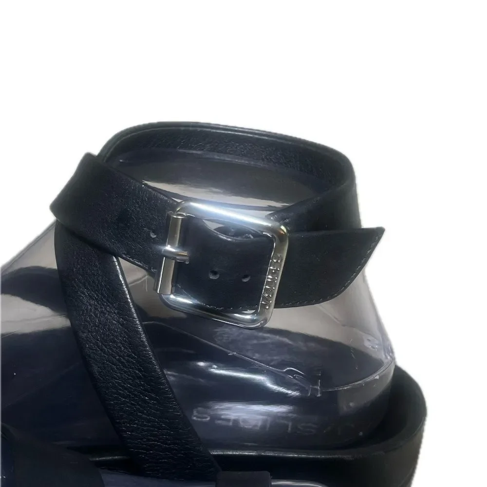 J Slides NYC Black Leather Sandals White Bottom Size 7.5